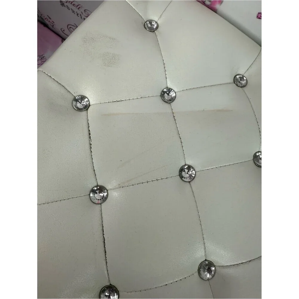 Bouclair storage Elegant White Tufted Storage Ottoman with Crystal Buttons  bin